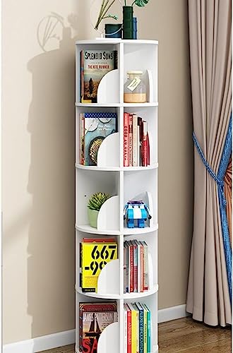 ANTWAX Bookshelf Creative Bookshelf 4 Tier 360° Rotating Bookshelf White Bookcase Stackable Shelves Organizer for CDs/Movies/Books Organizer Floor Standing Bookcase