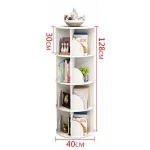 ANTWAX Bookshelf Creative Bookshelf 4 Tier 360° Rotating Bookshelf White Bookcase Stackable Shelves Organizer for CDs/Movies/Books Organizer Floor Standing Bookcase