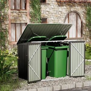 Flamaker 5.8 x 3.3 FT Storage Shed Outdoor Metal Trash Can Shed with Hydraulic Gas Rod Lockable Garden Tool Shed for Backyard, Lawn, Roadsid