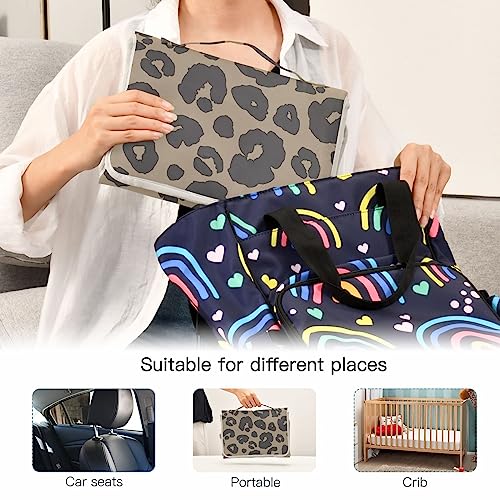 Leopard Portable Baby Changing Pads Travel Diaper Changing Table Mat Foldable Waterproof Changing Station with Built-in Pillow for Newborn Essentials Baby