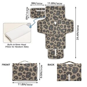 Leopard Portable Baby Changing Pads Travel Diaper Changing Table Mat Foldable Waterproof Changing Station with Built-in Pillow for Newborn Essentials Baby