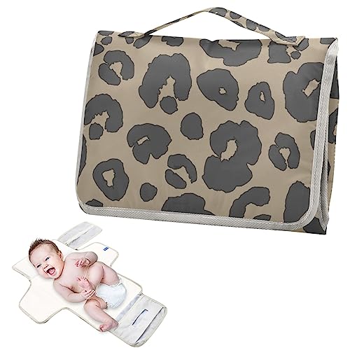 Leopard Portable Baby Changing Pads Travel Diaper Changing Table Mat Foldable Waterproof Changing Station with Built-in Pillow for Newborn Essentials Baby