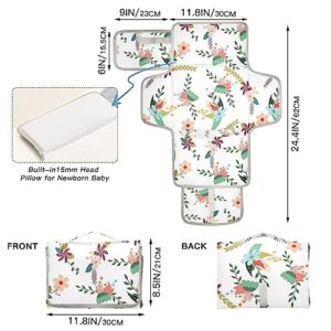 Flowers Portable Baby Changing Pads Travel Diaper Changing Table Mat Foldable Waterproof Changing Station with Built-in Pillow for Newborn Stuff Essentials Gifts