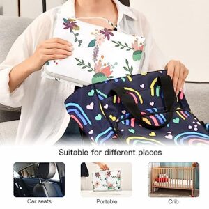 Flowers Portable Baby Changing Pads Travel Diaper Changing Table Mat Foldable Waterproof Changing Station with Built-in Pillow for Newborn Stuff Essentials Gifts