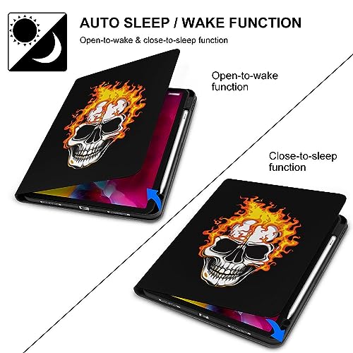 Flaming Skull Protective Case Compatible with IPAD 2020 AIR 4 （10.9in） Stand Case Auto Sleep/Wake Cover