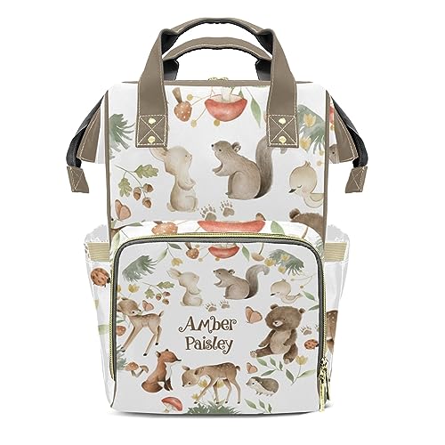 EasyeeUMe Woods Forest Animals Safari Bear Fox Deer Personalized Large Capacity Diaper Bags,Custom Name Backpack Casual Daypack Bag Nappy Bag Gifts