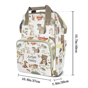 EasyeeUMe Woods Forest Animals Safari Bear Fox Deer Personalized Large Capacity Diaper Bags,Custom Name Backpack Casual Daypack Bag Nappy Bag Gifts