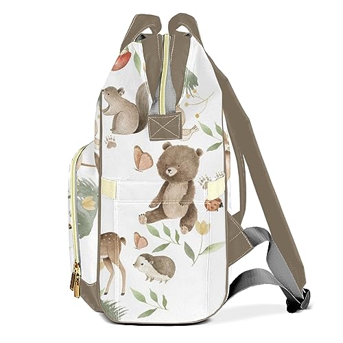 EasyeeUMe Woods Forest Animals Safari Bear Fox Deer Personalized Large Capacity Diaper Bags,Custom Name Backpack Casual Daypack Bag Nappy Bag Gifts