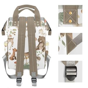 EasyeeUMe Woods Forest Animals Safari Bear Fox Deer Personalized Large Capacity Diaper Bags,Custom Name Backpack Casual Daypack Bag Nappy Bag Gifts