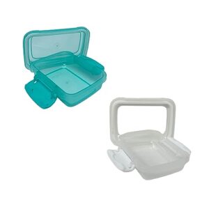 clra set of 6 plastic snack containers with lock-top lids mini small snap lock storage containers 3 white & 3 turquoise with bonus aolani gift.