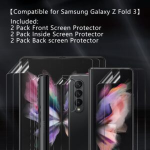 [2 Sets] Screen Protector for Samsung Galaxy Z fold 3 5G, (2X Front Screen Protector + 2X Inside Screen Protector + 2X Back Film + 2X Side Soft Film) Full Covered, HD Clear TPU Film Screen Guard