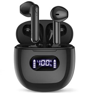 wireless earbuds, bluetooth headphones v5.3 wireless earphones, 48h playtime led power display & wireless charging case, hifi stereo bass ipx7 waterproof ear buds built-in mic for workout office black