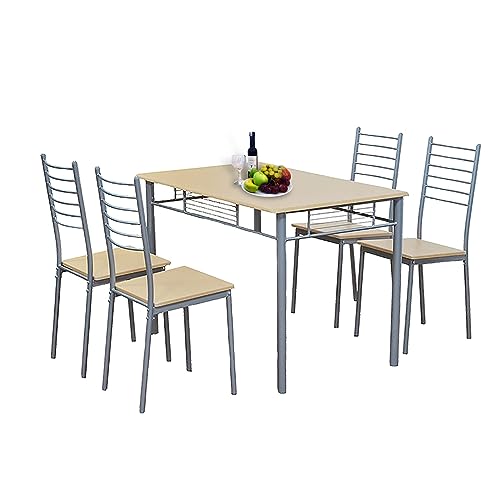 DURISO 5-Piece Dining Table Set Wood and Metal for 4, Dining Room Table Set for 4, Suitable for Kitchen, Dining Room, Space-Saving Kitchen Table Set