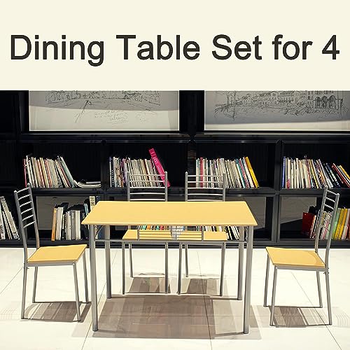 DURISO 5-Piece Dining Table Set Wood and Metal for 4, Dining Room Table Set for 4, Suitable for Kitchen, Dining Room, Space-Saving Kitchen Table Set