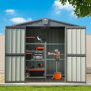 domi outdoor living 6.5'x 4.2' outdoor storage sheds,steel tool shed storage house with lockable door,outdoor galvanized steel sheds for deck, backyard, garden, patio and lawn dark gray