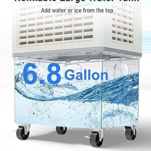 35’’ Portable Air Conditioner 3-IN-1 Evaporative Cooler, 30Ft Remote, 3 Speeds, 2800 CFM, 100 Degree Swing, 1050 sq. ft. coverage, 24H Timer, 6.8 Gallon Tank, 4 Ice Packs for Garage Patio Outdoor