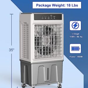 35’’ Portable Air Conditioner 3-IN-1 Evaporative Cooler, 30Ft Remote, 3 Speeds, 2800 CFM, 100 Degree Swing, 1050 sq. ft. coverage, 24H Timer, 6.8 Gallon Tank, 4 Ice Packs for Garage Patio Outdoor