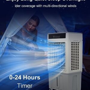 35’’ Portable Air Conditioner 3-IN-1 Evaporative Cooler, 30Ft Remote, 3 Speeds, 2800 CFM, 100 Degree Swing, 1050 sq. ft. coverage, 24H Timer, 6.8 Gallon Tank, 4 Ice Packs for Garage Patio Outdoor