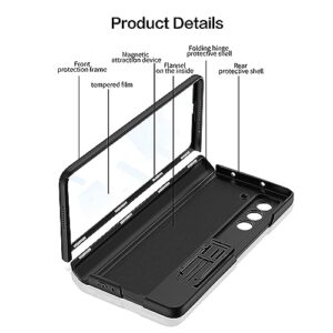 DALUZ Compatible with Galaxy Z Fold 5 Case with Built-in Hinge Protection, Full Body Protect Hard PC Heavy Duty Shockproof Phone Case for Z Fold 5 with Screen Protector and Convenient Kickstand Black