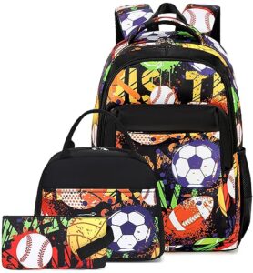 ledaou backpack for teen girls school bags kids bookbags set school backpack with lunch box and pencil case (rugby soccer)