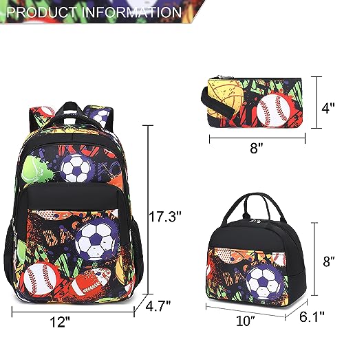 LEDAOU Backpack for Teen Girls School Bags Kids Bookbags Set School Backpack with Lunch Box and Pencil Case (Rugby Soccer)