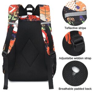 LEDAOU Backpack for Teen Girls School Bags Kids Bookbags Set School Backpack with Lunch Box and Pencil Case (Rugby Soccer)