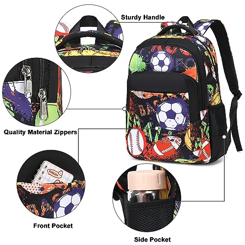 LEDAOU Backpack for Teen Girls School Bags Kids Bookbags Set School Backpack with Lunch Box and Pencil Case (Rugby Soccer)