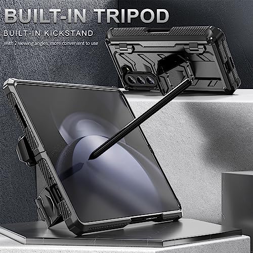 BAILI Galaxy Z Fold5 Case with Kickstand & S Pen Holder, 360°Protective Mech-Shaped Drop-Resistant Z Fold5 Cover with HD Screen Film,Support Wireless Charging Shell for Samsung Galaxy Z Fold5-Black