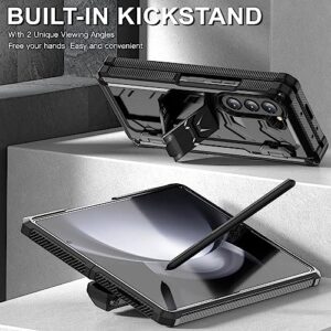 BAILI Galaxy Z Fold5 Case with Kickstand & S Pen Holder, 360°Protective Mech-Shaped Drop-Resistant Z Fold5 Cover with HD Screen Film,Support Wireless Charging Shell for Samsung Galaxy Z Fold5-Black