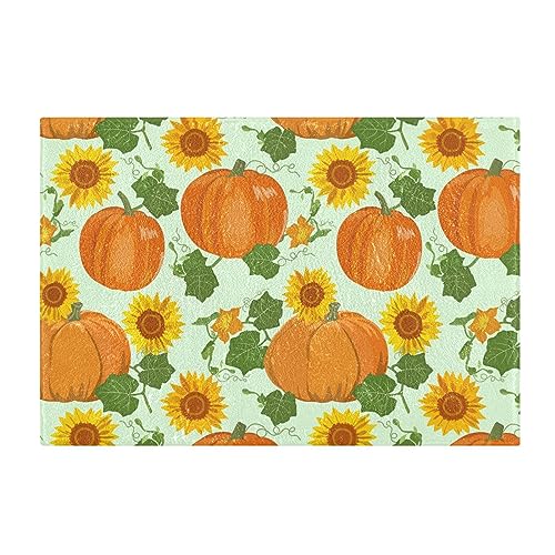 Lotupokon Sunflowers Orange Pumpkins Bathroom Rug Mat Soft Absorbent Bathroom Rugs Mats Non Slip Bath Mats Rugs Machine Wash Bath Mat Rug Set for Bathroom Door Mat Tub, Rectangle Shower Rug