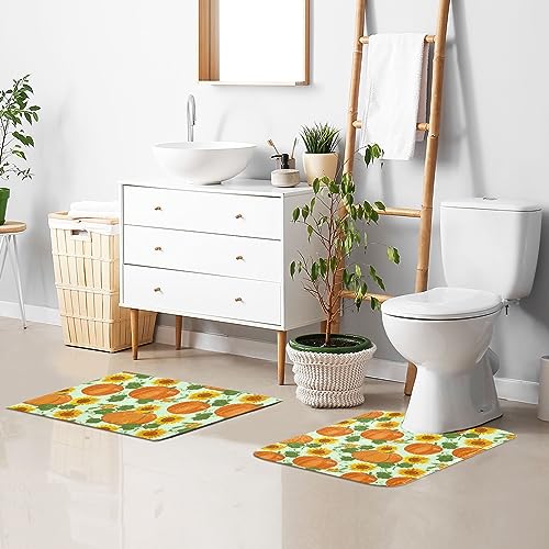 Lotupokon Sunflowers Orange Pumpkins Bathroom Rug Mat Soft Absorbent Bathroom Rugs Mats Non Slip Bath Mats Rugs Machine Wash Bath Mat Rug Set for Bathroom Door Mat Tub, Rectangle Shower Rug