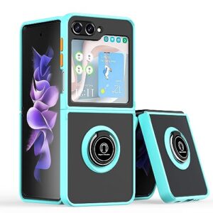 eaxer for samsung galaxy z flip 5 5g case, magnetic ring hard stand folding shockproof case cover (mint green)