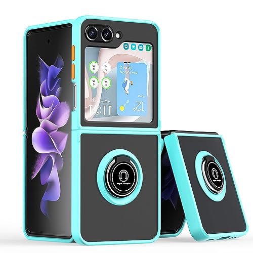 EAXER for Samsung Galaxy Z Flip 5 5G Case, Magnetic Ring Hard Stand Folding Shockproof Case Cover (Mint Green)