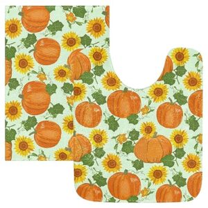 Lotupokon Sunflowers Orange Pumpkins Bathroom Rug Mat Soft Absorbent Bathroom Rugs Mats Non Slip Bath Mats Rugs Machine Wash Bath Mat Rug Set for Bathroom Door Mat Tub, Rectangle Shower Rug