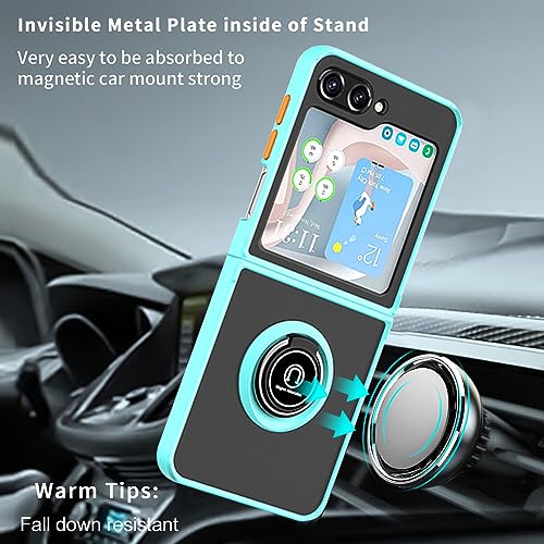 EAXER for Samsung Galaxy Z Flip 5 5G Case, Magnetic Ring Hard Stand Folding Shockproof Case Cover (Mint Green)