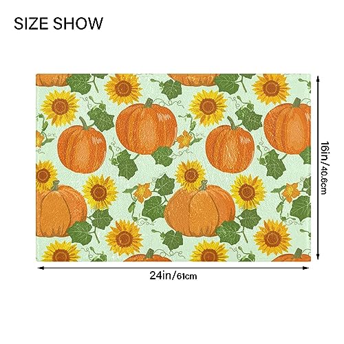 Lotupokon Sunflowers Orange Pumpkins Bathroom Rug Mat Soft Absorbent Bathroom Rugs Mats Non Slip Bath Mats Rugs Machine Wash Bath Mat Rug Set for Bathroom Door Mat Tub, Rectangle Shower Rug