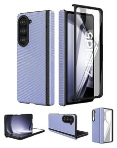 cresee case for samsung galaxy z fold 5 (2023) with built-in cover screen protector & hinge protection, slim hard pc + pu protective phone case for galaxy z fold5 5g - lavender