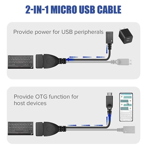 Eanetf OTG Cable for fire Stick, Micro OTG Cable for Samsung Galaxy, Amazon Fire TV, Compatible with LG HTC Android Phone Tablet Micro USB Host with Micro USB Power - 3 Pack