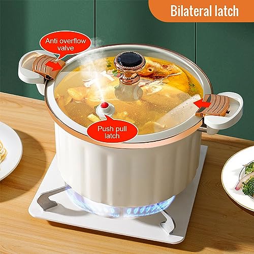 Non-stick Enamel Micro Pressure Cooker, 8L Large Capacity Non-stick Pan Pressure Cooker, Push-Pull Lock Pressure Cooker Soup Stew Pot Enamel Soup Pot, Multifunctional Time Saving Stockpot (8L_White)