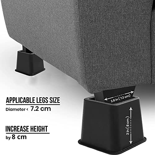 ASIYUN Adjustable Bed Furniture Risers, Stackable Bed Lift in Heights of 4, 6, or 9 Inches, Heavy Duty Furniture Leg Extenders for Home - Supports Up to 1,300 lbs(8-Piece Set)