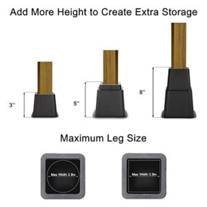 ASIYUN Adjustable Bed Furniture Risers, Stackable Bed Lift in Heights of 4, 6, or 9 Inches, Heavy Duty Furniture Leg Extenders for Home - Supports Up to 1,300 lbs(8-Piece Set)