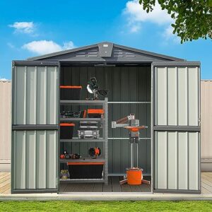 outdoor storage shed, waterproof large metal garden tool shed with double lockable door latch & air vents, outdoor tool storage house for backyard garden patio lawn, black (6.5 x 4.2ft)