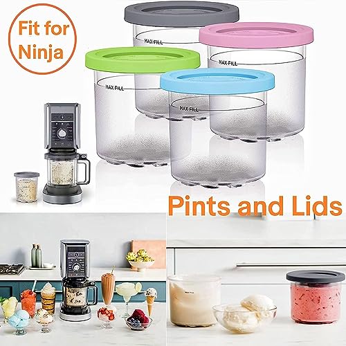 UNDR 2/4/6PCS Creami Deluxe Pints, for Ninja Kitchen Creami,16 OZ Ice Cream Pint Containers Airtight and Leaf-Proof Compatible NC301 NC300 NC299AMZ Series Ice Cream Maker,Blue-6PCS