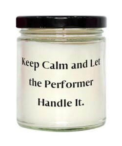 surprise performer gifts, keep calm and let the performer handle it, birthday gifts, scent candle for performer from colleagues