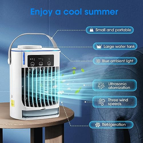Portable Cooler | 500ml Ac Unit | Portable Ac for Personal USB Port, 3 Spray Modes - Usb Personal Air Conditioner for Room Office Desk