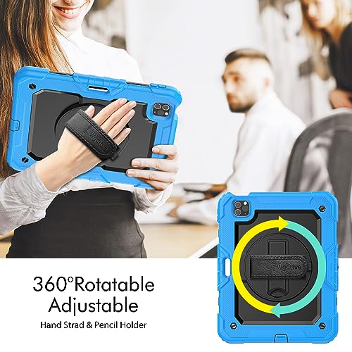 Wgdttve iPad Air 5th/4th Generation Case, iPad Pro 11 Inch Case with Built-in Screen Protector, Drop Proof Protection 360°Rotating Stand/Handle,Pencil Holder Case for iPad 10.9 Inch 2022 (Light Blue)