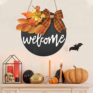 FRAKYEN Halloween Decor Door Sign Halloween Welcome Sign Halloween Welcome Door Hanger Door Decoration Door Wreath Front Door Wreath Decor for Halloween Fall Party Indoor Outdoor Porch Wall Decor