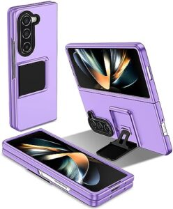 techy case for samsung galaxy z fold 5, [adjustable bracket] shockproof pc shell with lens protection galaxy fold 5 phone case, purple