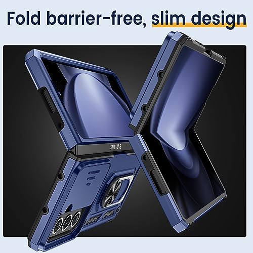Goton for Samsung Galaxy Z Fold 5 Case with Slide Camera Cover & Screen Protector, Armor Phone Case Built-in 360° Rotate Ring Stand Heavy Protective for Samsung Z Fold 5 5G Case Accessories Blue