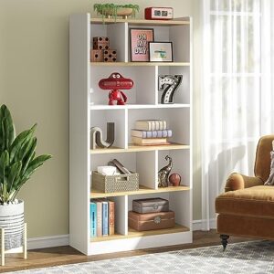 tribesigns 72 inch tall white bookcase, modern cube bookshelf 6 tier bookcases, large open display shelf storage organizer for living room, home office, library, bedroom, white and brown